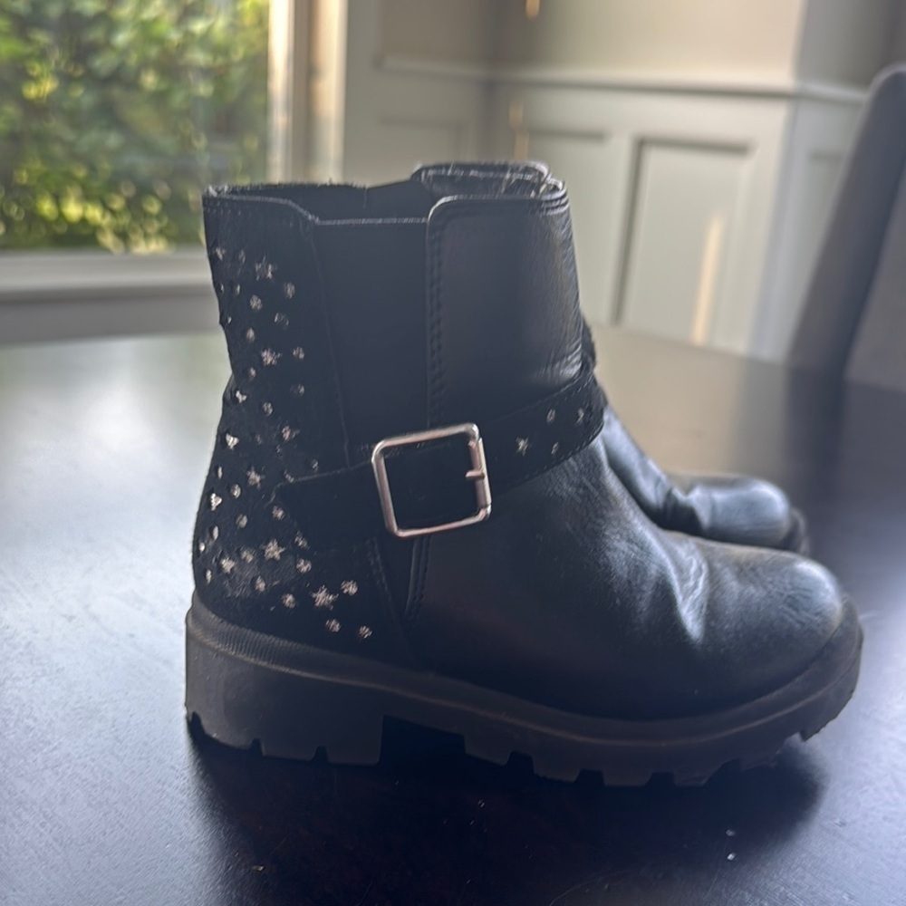 Wonder Nation Black Leather Boots with Silver Buckle